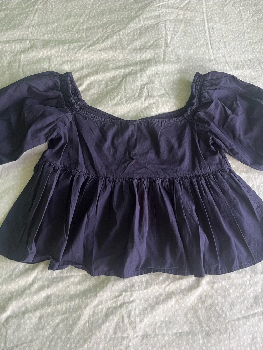 Free People Indigo Puff Sleeve Off Shoulder Crop Babydoll Blouse, size S